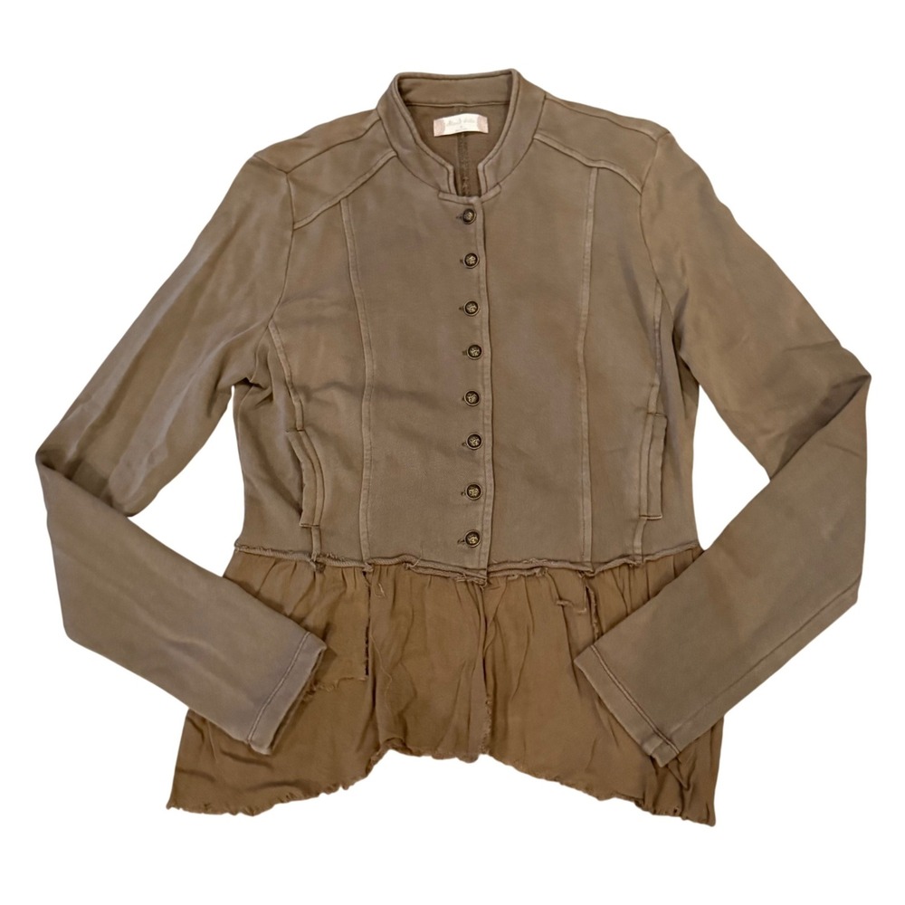 Altar'd State Military Button Front Jacket Top Brown Taupe Cropped Utility Boho